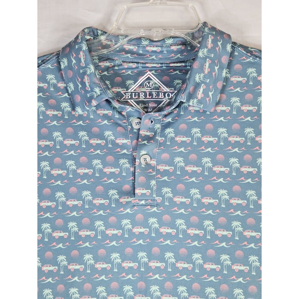 Burlebo Shirt Men's Medium Green Beach Cruise  Performance Polo Short Sleeve M
